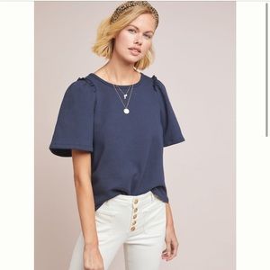 Anthropologie | Remington Top | Blue Short Sleeve Fancy Tee